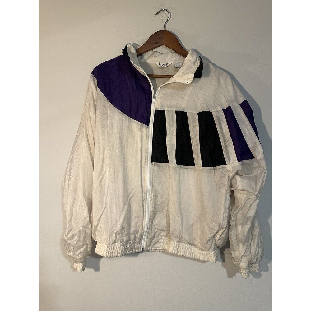 80s Vintage Bocoo Windbreaker Jacket White Purple Black Womens M
